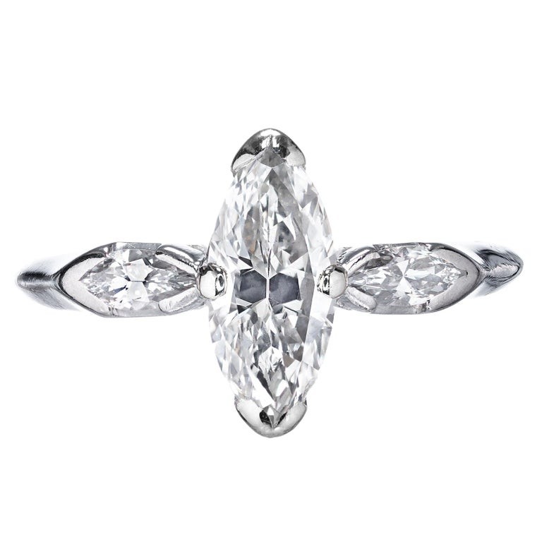 Vintage 0.93ct Ideal Cut Marquise Certified Platinum Ring Marquise Sides EGL