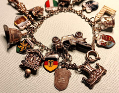 European Travel Silver Charm Bracelet & 17 Charms, 925 to 800 Silver, Some Rare