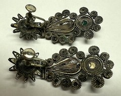 ANTIQUE ARMENIAN BYZANTINE REVIVAL OTTOMAN PEARL COIN SILVER JEWELED EARRINGS