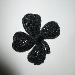 3 Vintage Mid-Century Jet Black Rhinestone Brooches Set Japanned Metal