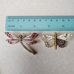 Vintage Butterfly Dragonfly Brooch Lot 5pc Enamel Rhinestone Figural Mix