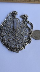 1970s Vintage Silver Tone Chunky Statement Pendant Necklace Chain Mod Boho L195