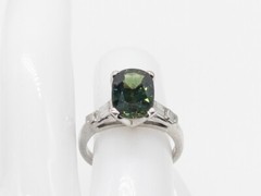 Vintage 1950s $12,000 5.50ct Natural Blue Green Sapphire Diamond Platinum Ring