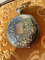 Antique Swiss .935 Silver Niello Pocket Watch Case Perret & Berthoud Locle