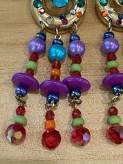 Vintage Multicolor Beaded Dangle Drop Earrings Clip On 4” Long