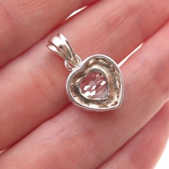 925 Sterling Silver Vintage Real Blue Topaz Heart Charm Pendant