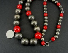 Necklace Vintage Silver Plated Metal with Red Beads Graduated in Size Necklace