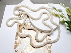 62″ No Clasp Vintage Handmade Crocheted Faux Pearl Necklace Victorian Era Style