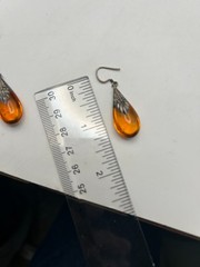 Vtg Baltic Amber Tear Drop Earrings Silver Filigree Shepard Hook Clasps