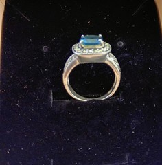 Vtg London Blue Topaz Marcasite Halo Ring sz 7 925 Sterling 4 gm ExcCond Must C