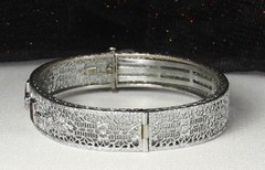 1920s Deco Filigree Bracelet JH PECKHAM Hinged Bangle Amethyst Paste Rhodium