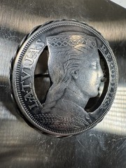Latvia 1931 5 Lati Silver Coin Brooch Cutout Jewelry 24.4g Handmade