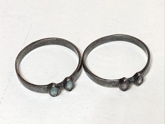 b56. 925 Sterling Vintage Double Pink Blue Navette Gemstone Two Rings,8.5s, 3.5g