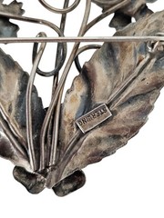 925 Sterling Silver Floral Brooch 2″ Antique Art Deco Roses Pin 9.6 Grams