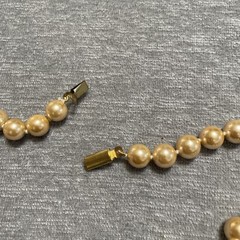 Vintage Unsigned Faux Baroque Pearl Necklace Champagne Hand knotted Classic