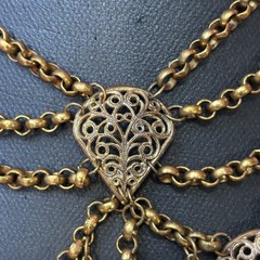 Vintage Brass Filigree Festoon Bib Necklace Victorian Revival Hollow Ball Drops