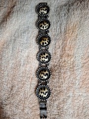 Vtg. Bracelet Antique Silver Finish~6 Leopard Print Disks~80’s-90’s~Aprx.8″#1859