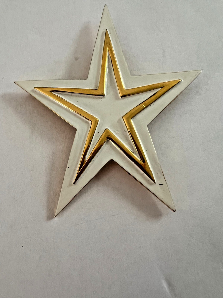 Vintage TRIFARI Gold and White Enamel Gold Tone Star Brooch Pin, Very Elegant!