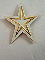 Vintage TRIFARI Gold and White Enamel Gold Tone Star Brooch Pin, Very Elegant!