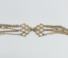 Vtg-Multi-Layer GOLD TONE-Chain NECKLACE-Faux Pearls-LONG LAYERED-Statement