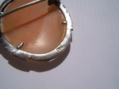VINTAGE 800 SILVER & MARCASITE SHELL CAMEO PIN PENDANT