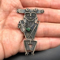 Vintage Tribal Figure 900 Silver Brooch Pin Pendant