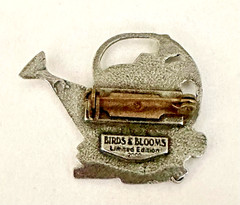 SIGNED Birds & Blooms Garden Watering Can Brooch LE 2000 Silver Tone 1.5”