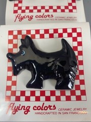 Vintage Flying Colors Ceramic Scottie Dog / Scotty Dog Pin & Earrings Set