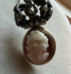 ARTISAN HANDCRAFTED CAMEO AND CROWN PIERCED VICTORIAN STYLE EARRINGS