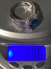 Sz 8 Cushion Cut 925 Ring Blue Topaz Color Stone Sterling Silver Filigree Signed