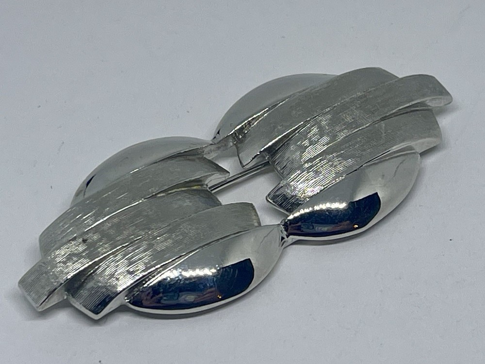 Mid Century Modern Vintage Silver Bar Brooch Abstract Design Pin Texture Silver