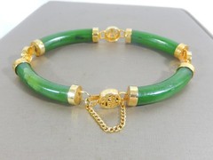 VTG CHINESE SYMBOLS GREEN NEPHRITE JADE BAR LINK GP 7.25″ BRACELET