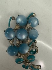 VTG Blue Moonglow Pot Metal Flower Bouquet Brooch Enamel 3″ Rhinestone Art Deco