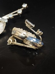 Juliana Delizza & Elster Blue Rhinestone and Glass Clip on Earrings and Brooch