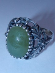 1970s Ukraine Vintage old russian Sterling SILVER 875 Ring stone nephritis jade