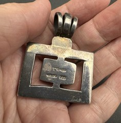 Vintage TR-110 Mexico Sterling Silver Malachite Pendant Modernist Taxco Style