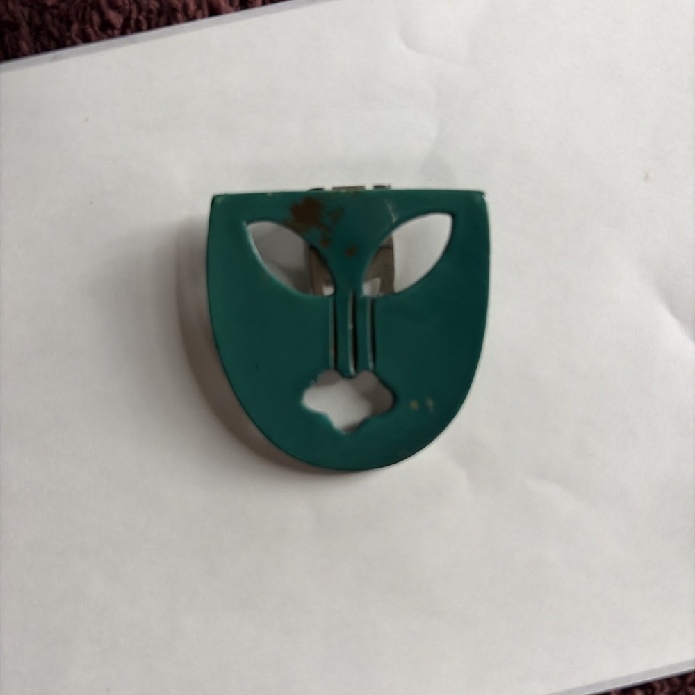 1940s/1950s Modernist Green Carved Bakelite Mask/Tiki Dress or Shoe Clip