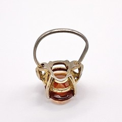Vintage Cocktail Ring Faux Topaz Faceted Glass Brown Oval Stone Boho Chic Sz 6.5