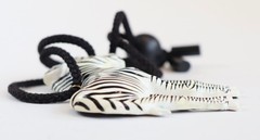 VTG Large Standing Zebra Necklace Black White Striped Boho Statement Africa