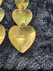 Vintage .925 Sterling Silver Triple Heart Dangle Earrings Etched Tiered