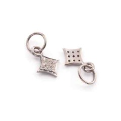 1 Pc Pave Diamond Pendant, Rhombus Shape, 11mmx8mm, 925 Sterling Silver Charm,