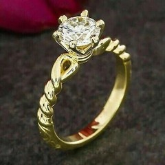 2CT Round Cut Lab Created Diamond Women’s Engagement Ring 14K Yellow Gold Plated