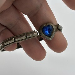 Vintage 60s Made Japan Silver Sapphire Glass Heart Childs Expandable Bracelet