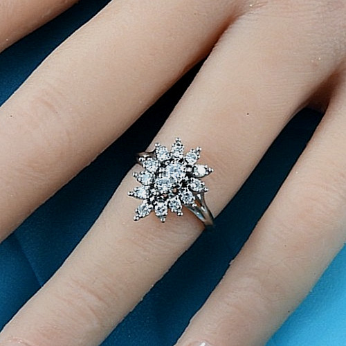 Vintage Ring Solid 14K White Gold Diamonds Engagement Starburst Jewelry Size 5