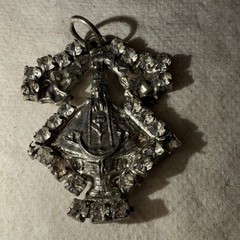 Silver Tone Religious Diamond Shape Charm Pendant Textured Border Metal