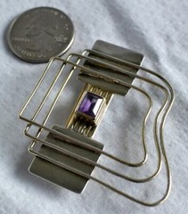 Vtg Signed YES Studio Poland Sterling Silver Amethyst Large Modern Pin & Pendant