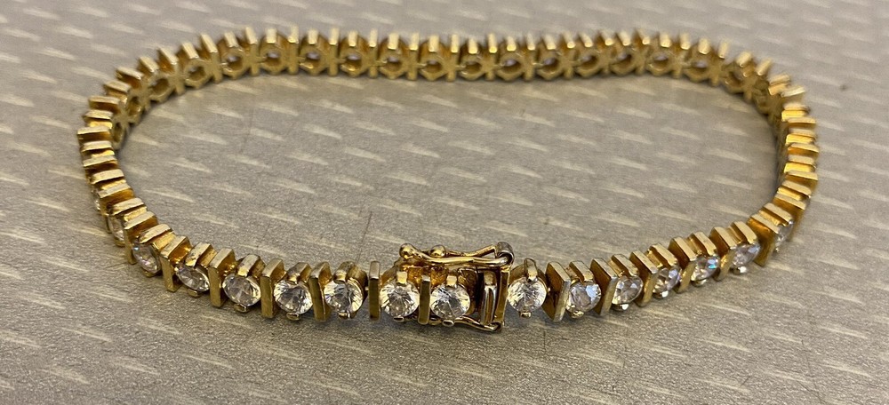 925 Vermeil CZ Tennis Bracelet 6ct Gold over Sterling Silver Line 7.25″