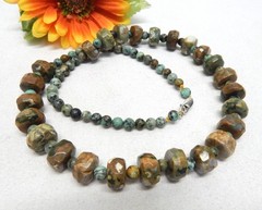 VINTAGE 925 STERLING SILVER, AGATE & TURQUOISE GEMSTONE BEAD NECKLACE 24″