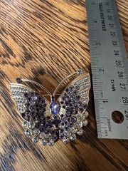 Gold-Tone Butterfly Brooch with Purple and Clear Crystals