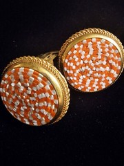 Mosaic Italian Clip Earrings Orange and White